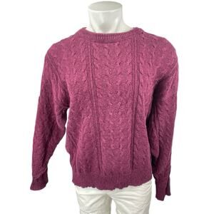 Ruff Hewn Men's Purple Maroon Cable Knit Long Sleeve Crew Neck Sweater Top Sz L